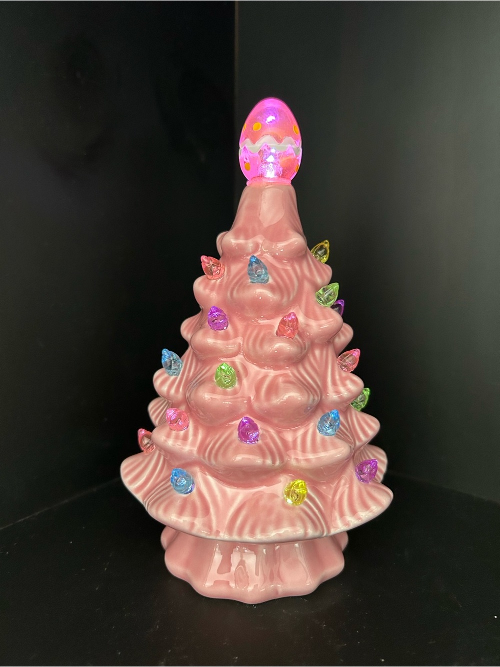Set of 2 Ceramic Light-Up “Easter” Trees with Multicolor Bulbs